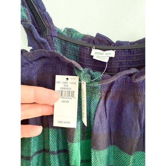 Aerie | NWT Flannel Plaid Romper in Green Blue | Sz XS - Picture 7 of 11